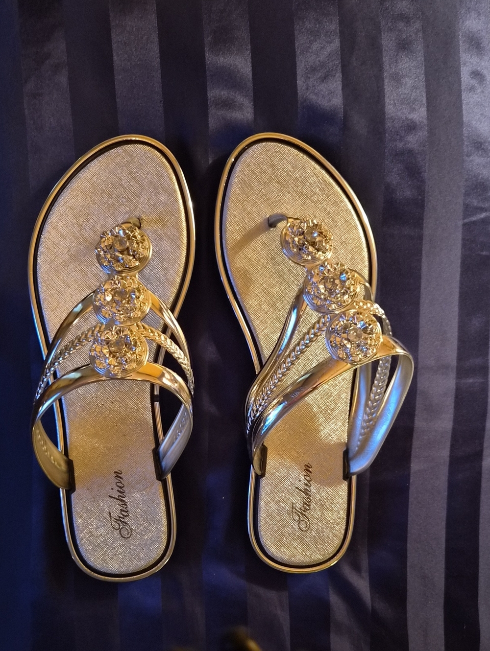 Silver Embellished Womens Slide Sandals